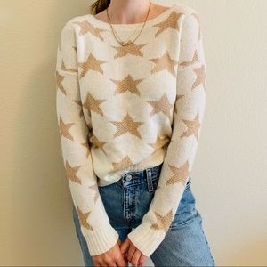 Long sleeve knit star patterned sweater crew neck